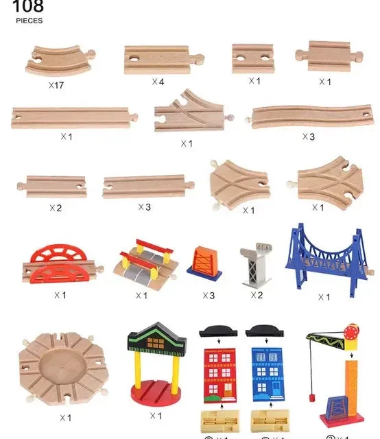 108 Pc Wooden Train Track Set