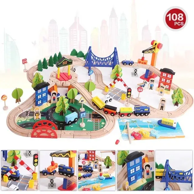 108 Pc Wooden Train Track Set