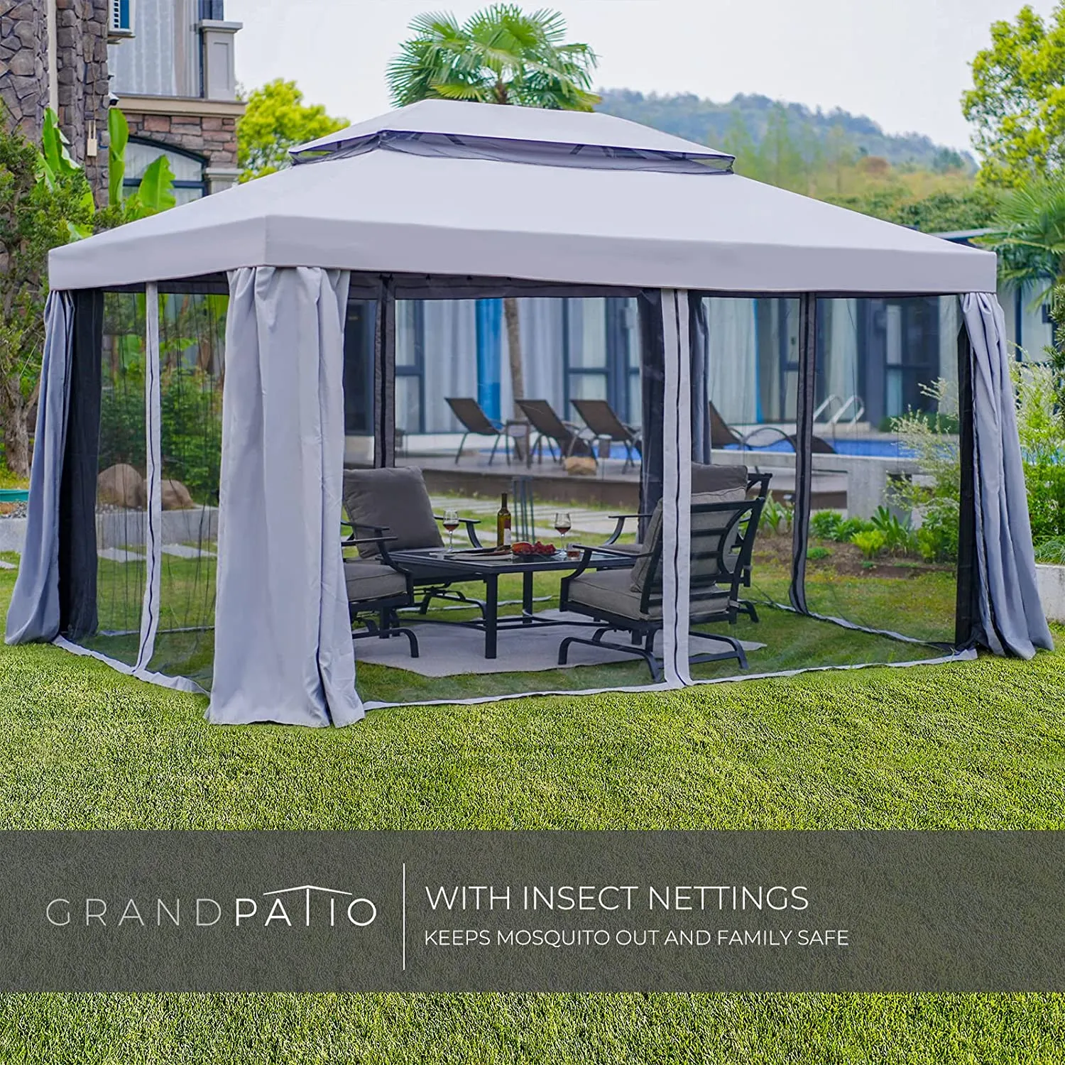 10x13 Gazebo for Patios Outdoor Gazebo with Mosquito Netting and Curtains