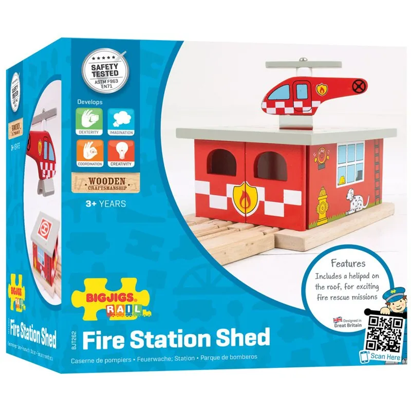 Bigjigs Fire Station Shed with helipad and fire rescue helicopter