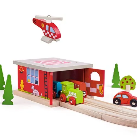 Bigjigs Fire Station Shed with helipad and fire rescue helicopter