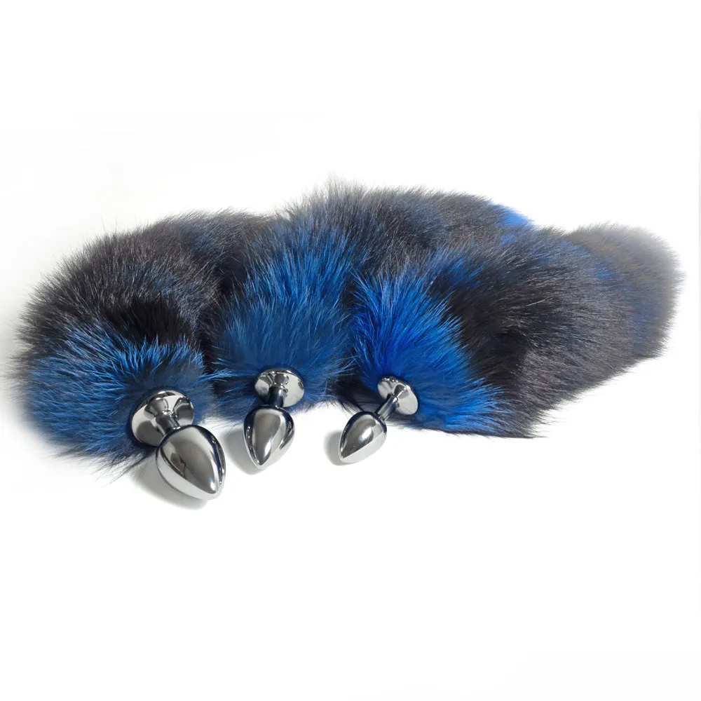 Black & Blue Furry Fox Tail Anal Plug