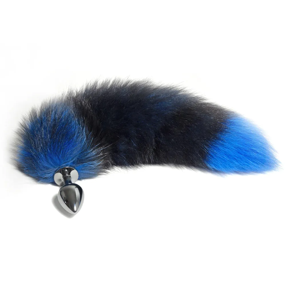 Black & Blue Furry Fox Tail Anal Plug