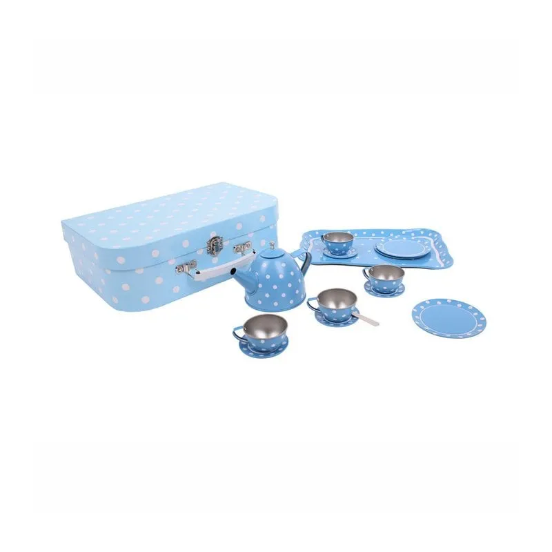 Blue Polka Dot Tin Tea Set