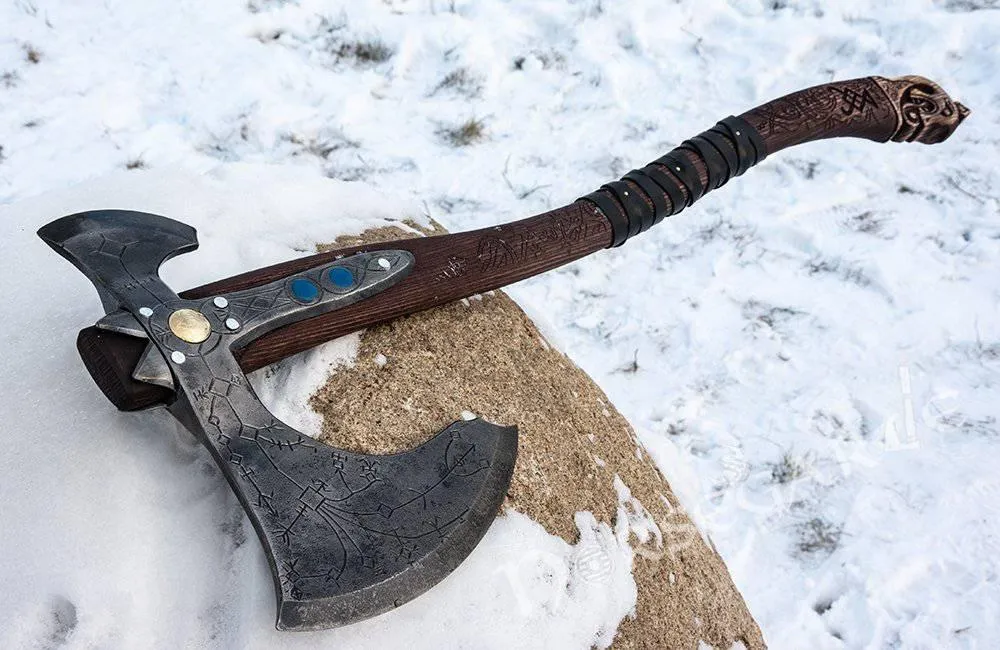 Handforged Leviathan Decorated Replica Axe - Black