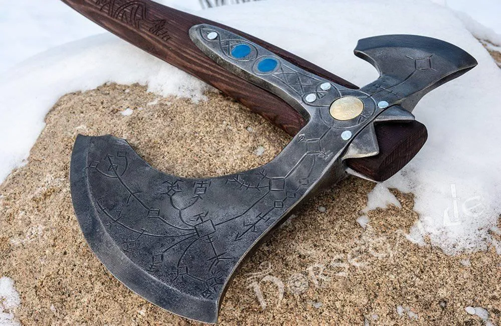 Handforged Leviathan Decorated Replica Axe - Black