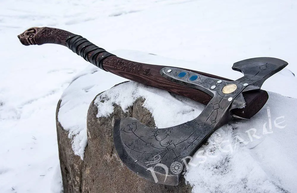 Handforged Leviathan Decorated Replica Axe - Black