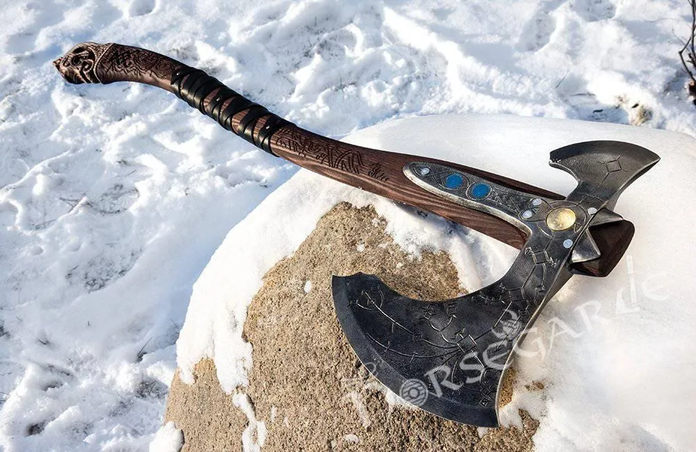 Handforged Leviathan Decorated Replica Axe - Black