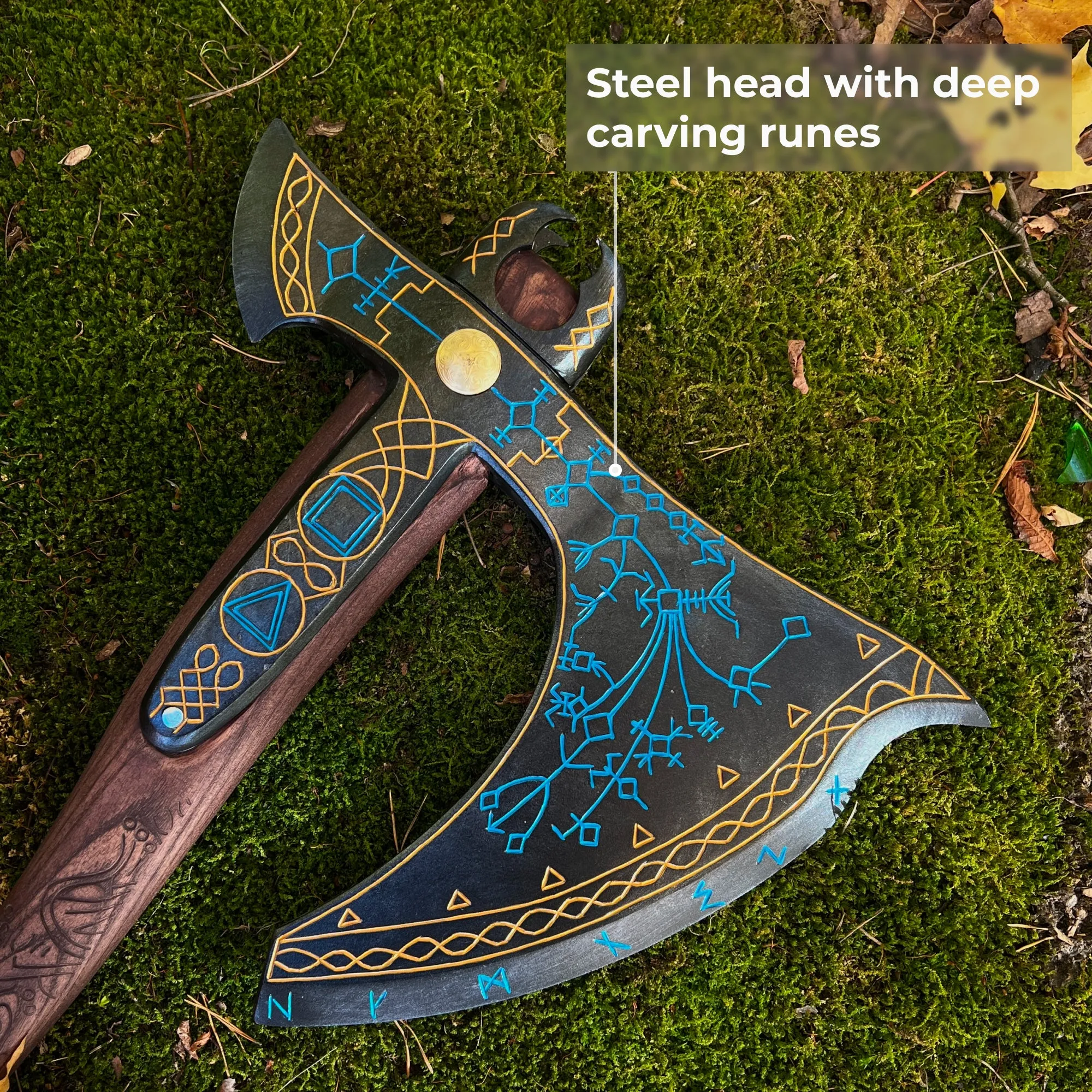 Handforged Leviathan Decorated Replica Axe - Blue & Black