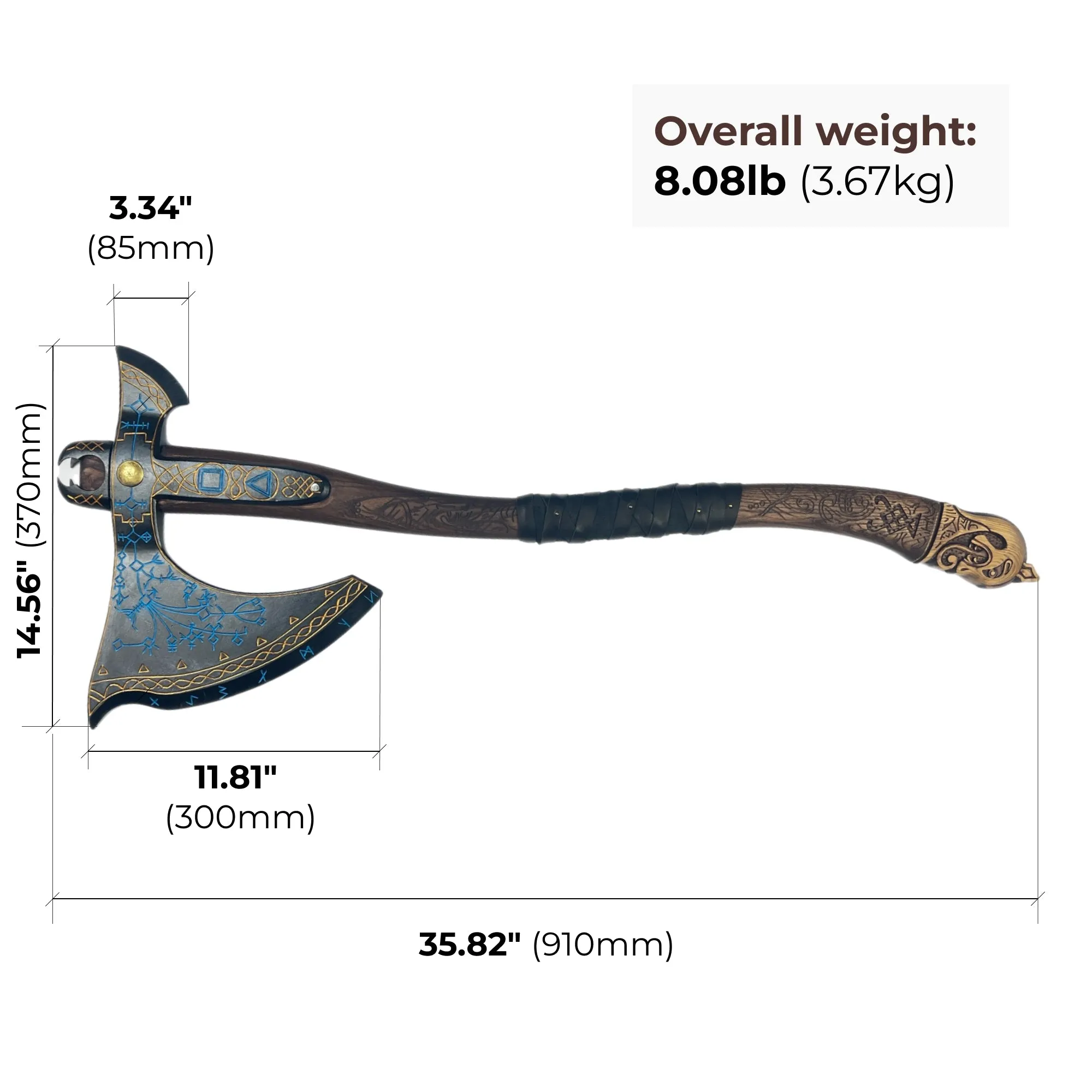 Handforged Leviathan Decorated Replica Axe - Blue & Black