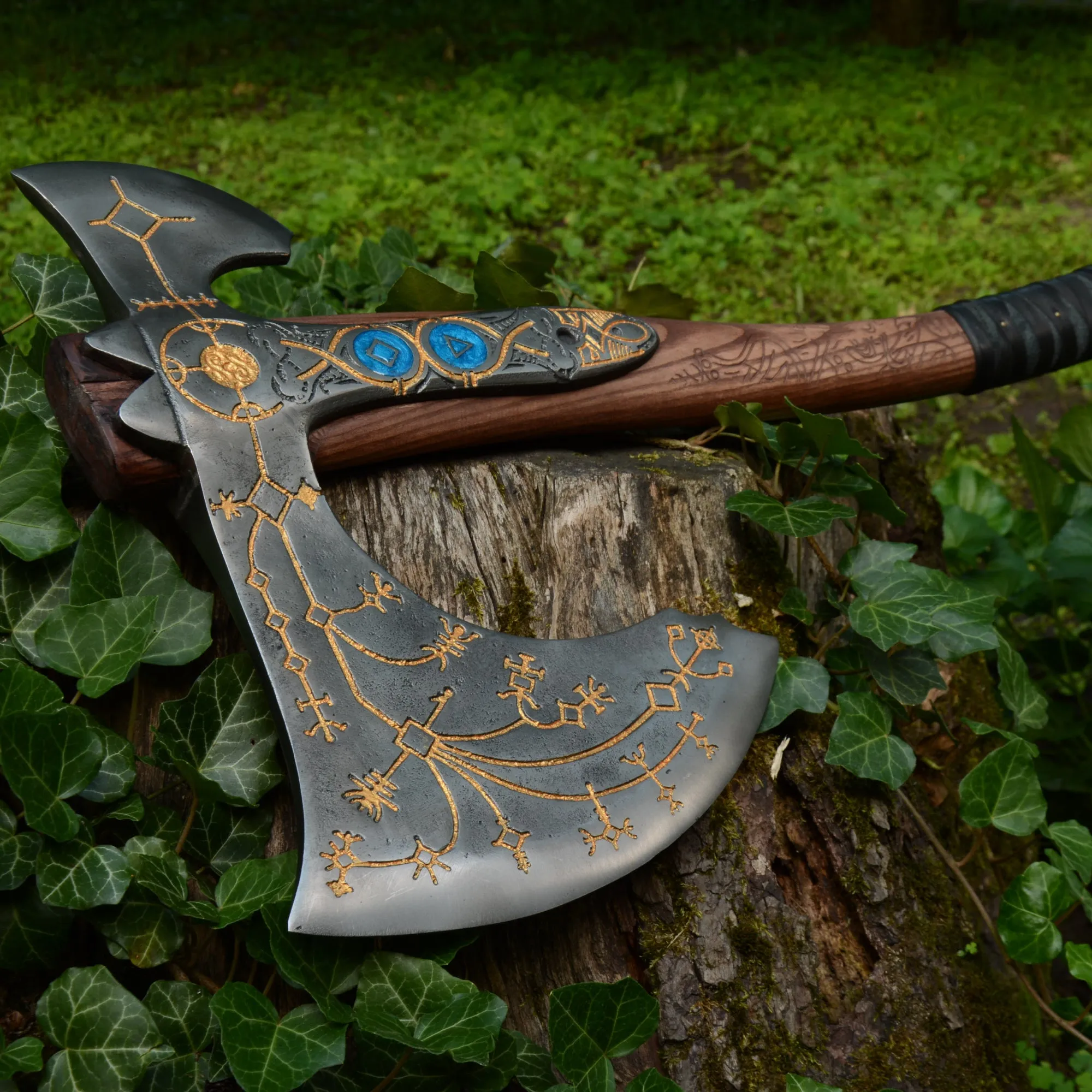 Handforged Leviathan Decorated Replica Axe - Gold