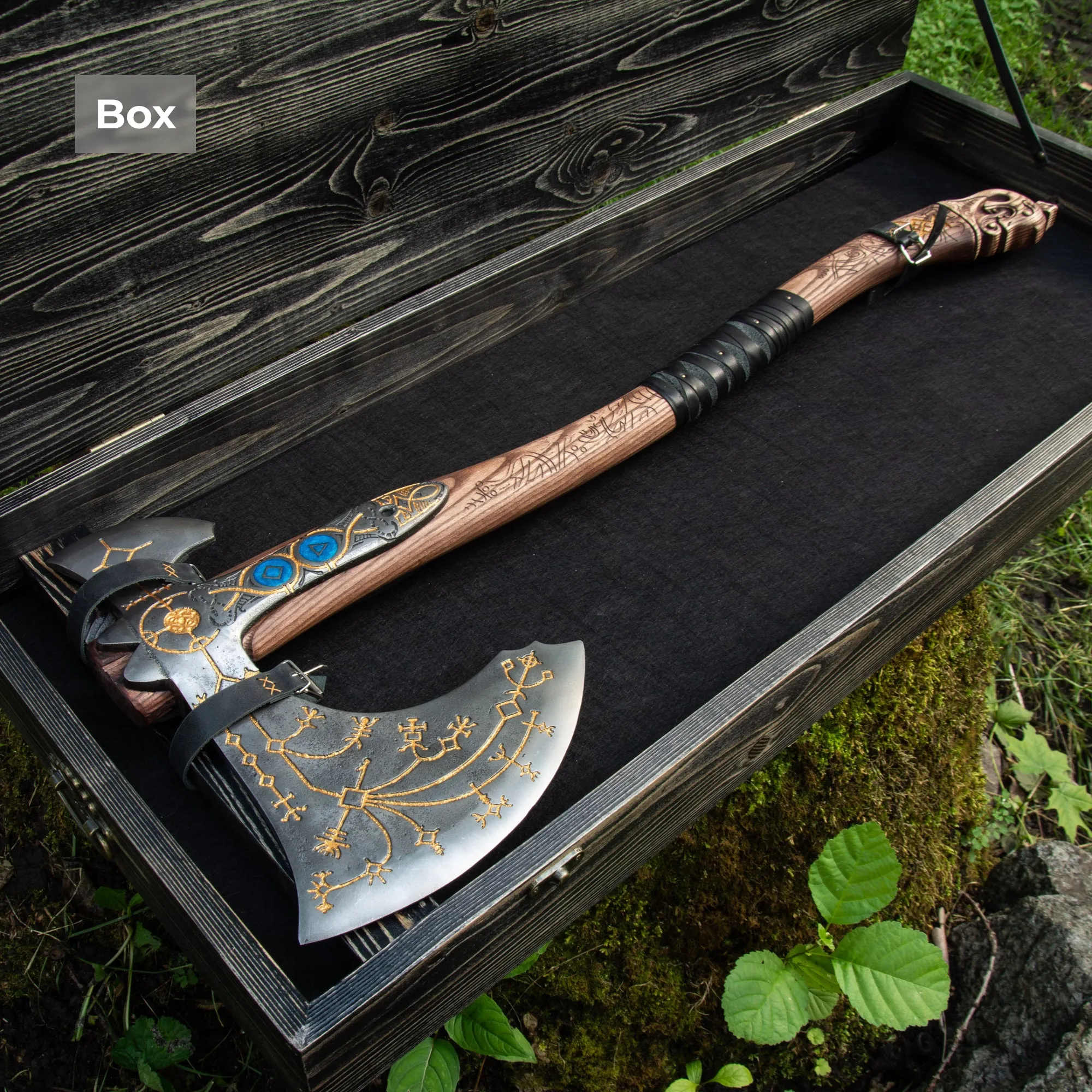 Handforged Leviathan Decorated Replica Axe - Gold