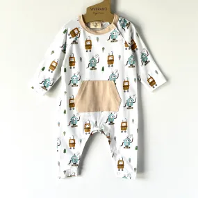 Ice Cream Robots Kangaroo Pocket Baby Jumpsuit (Organic)