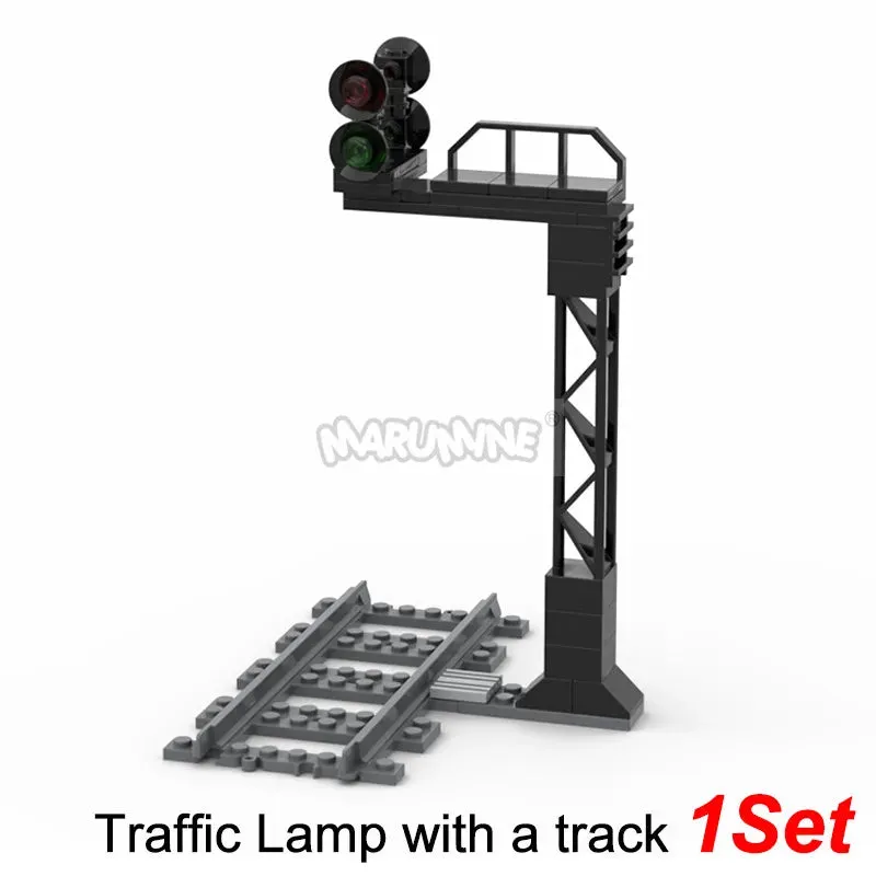 MOC NON   MOC City Train Railway Build Model Kit Soft Cruved Straight Tracks Traffic Light Tunnel Compatible 53401 Blocks Bricks