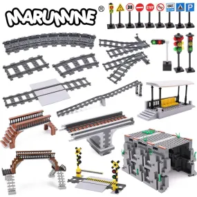 MOC NON   MOC City Train Railway Build Model Kit Soft Cruved Straight Tracks Traffic Light Tunnel Compatible 53401 Blocks Bricks