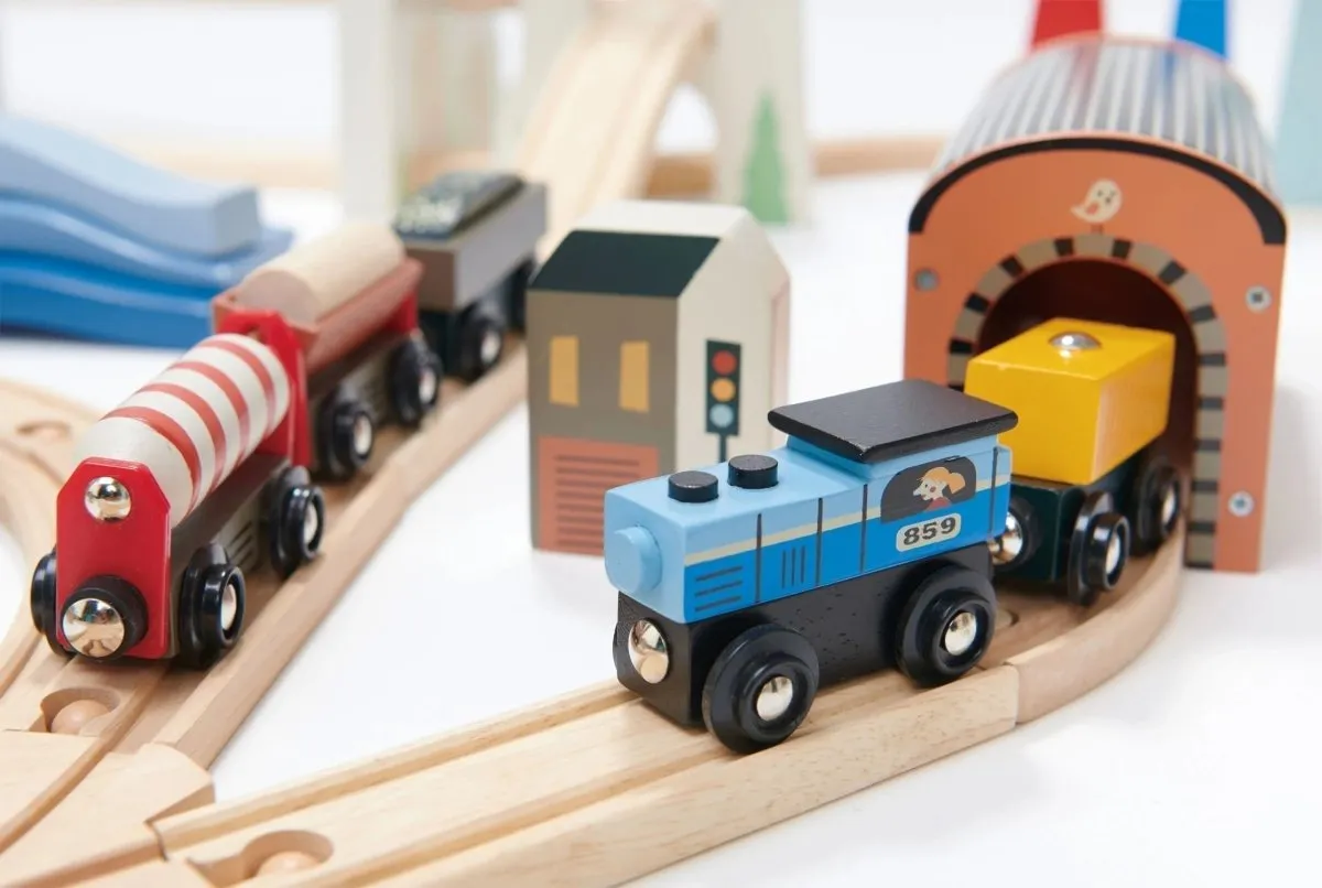 Mountain View Wooden Train Set - 58pcs