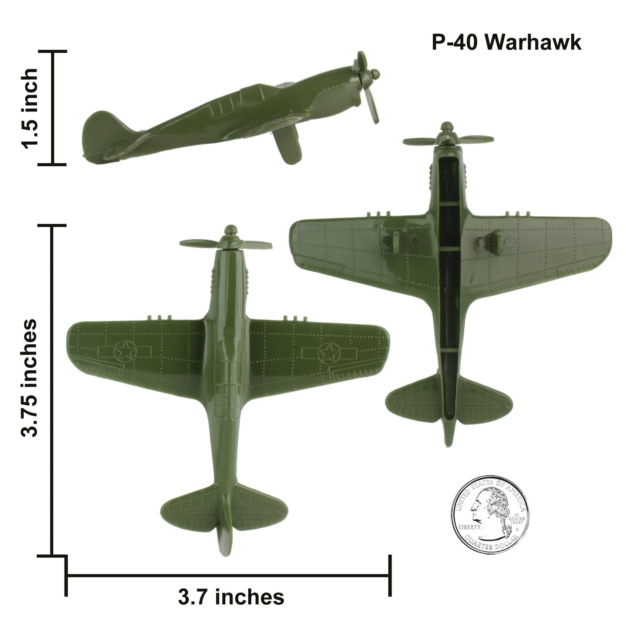 Tim Mee WW2 Fighter Ace Planes - 3 Green Plastic Army Men AIRPLANES Made in USA