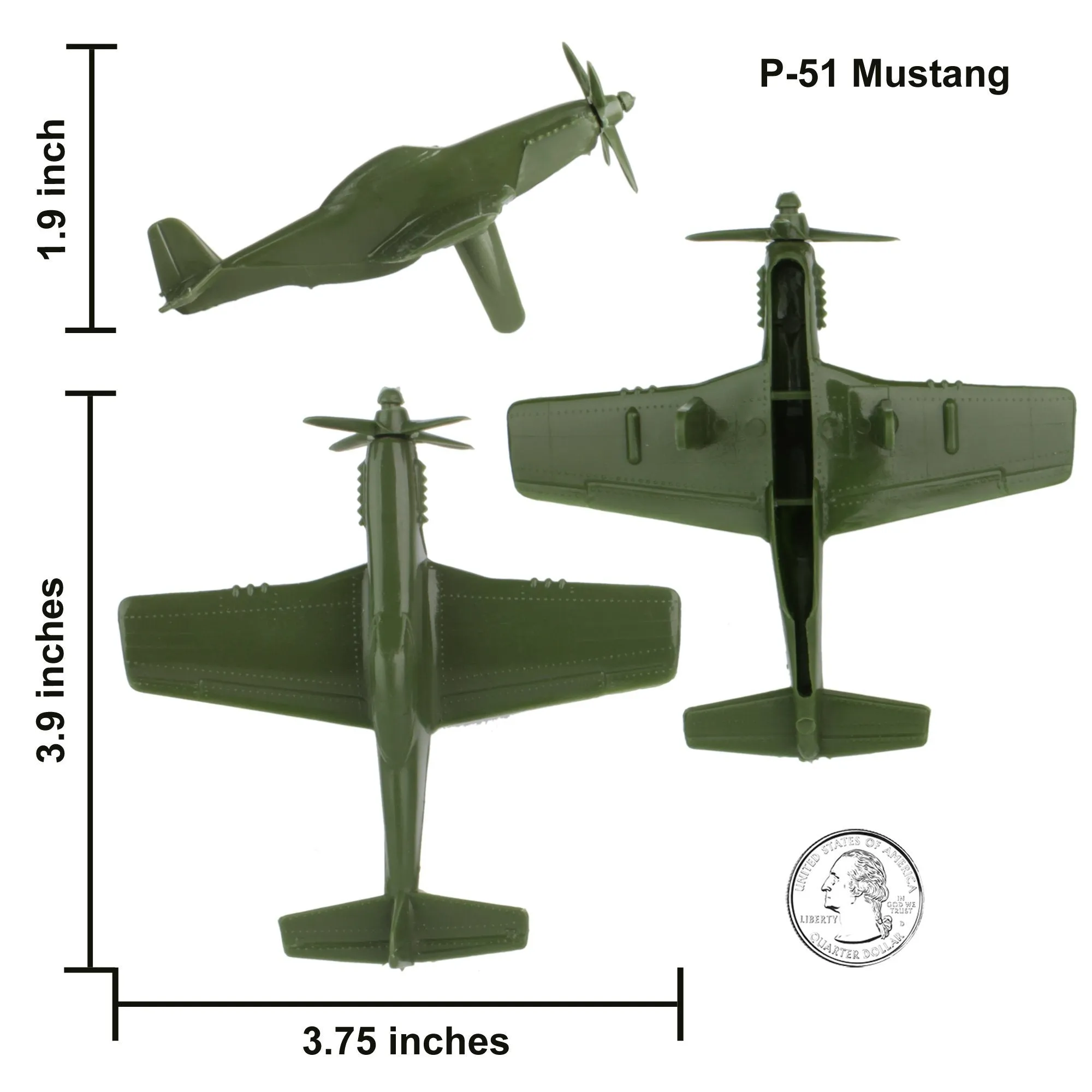 Tim Mee WW2 Fighter Ace Planes - 3 Green Plastic Army Men AIRPLANES Made in USA