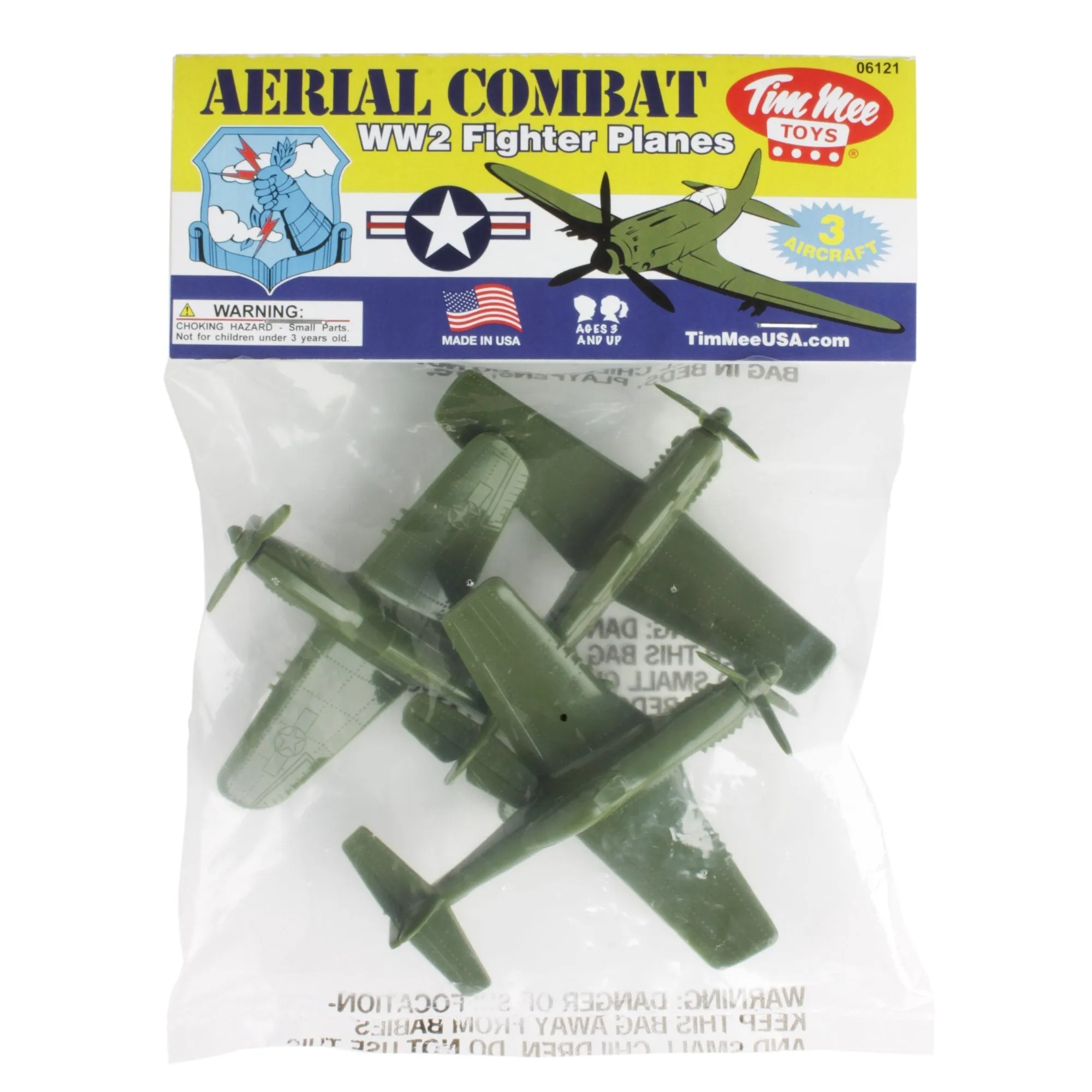 Tim Mee WW2 Fighter Ace Planes - 3 Green Plastic Army Men AIRPLANES Made in USA