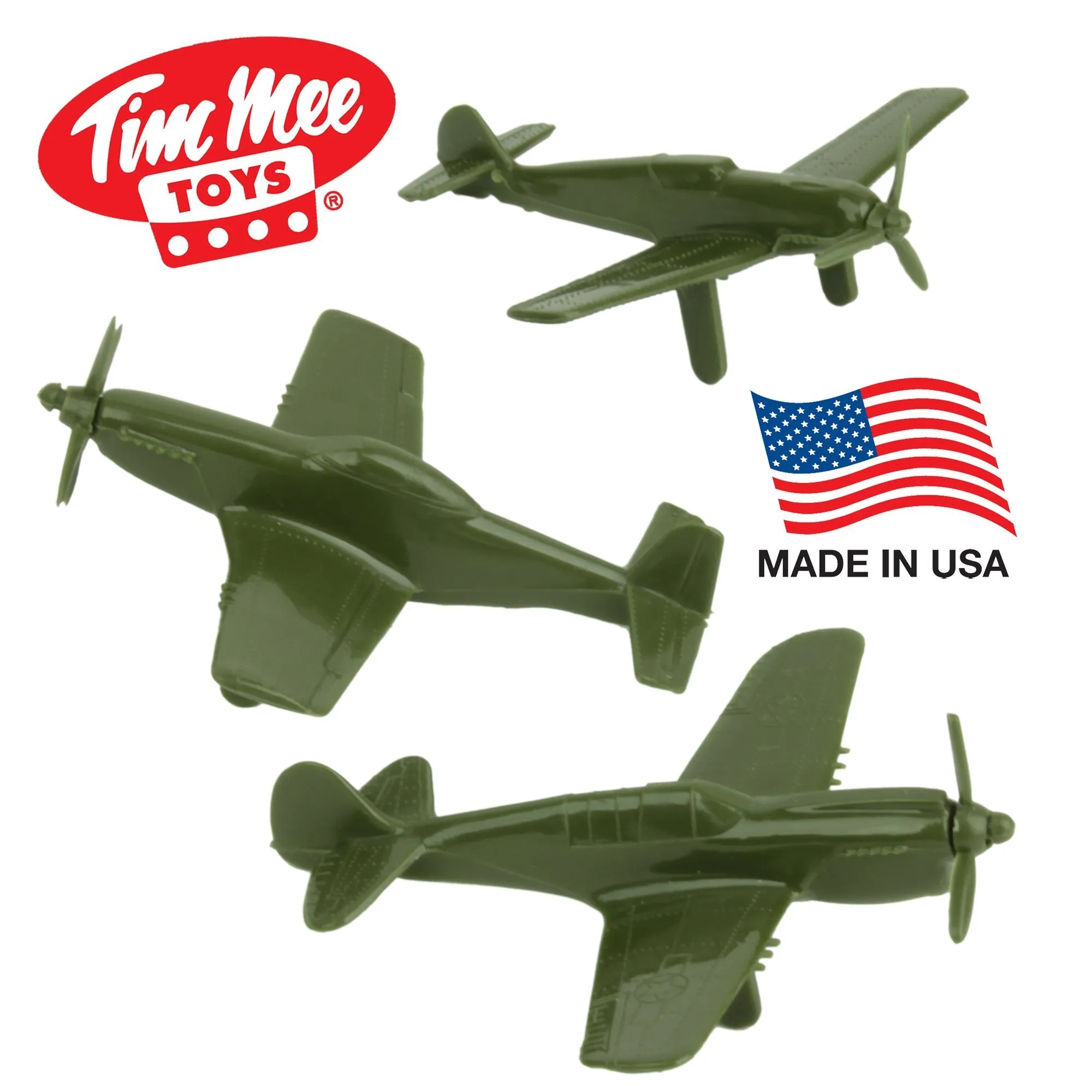 Tim Mee WW2 Fighter Ace Planes - 3 Green Plastic Army Men AIRPLANES Made in USA