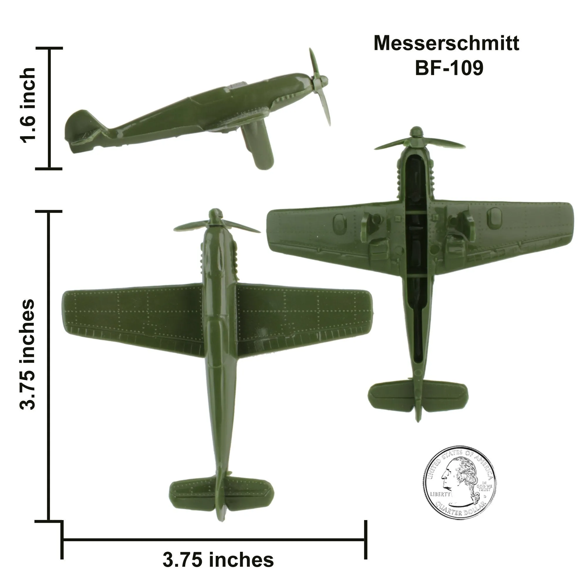 Tim Mee WW2 Fighter Ace Planes - 3 Green Plastic Army Men AIRPLANES Made in USA