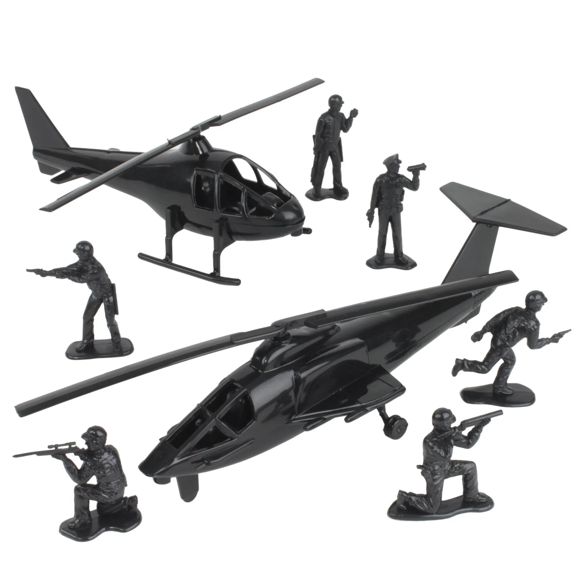 TimMee BLACK HELICOPTER Plastic Army Men - 8pc SWAT Chopper Playset: Made in USA