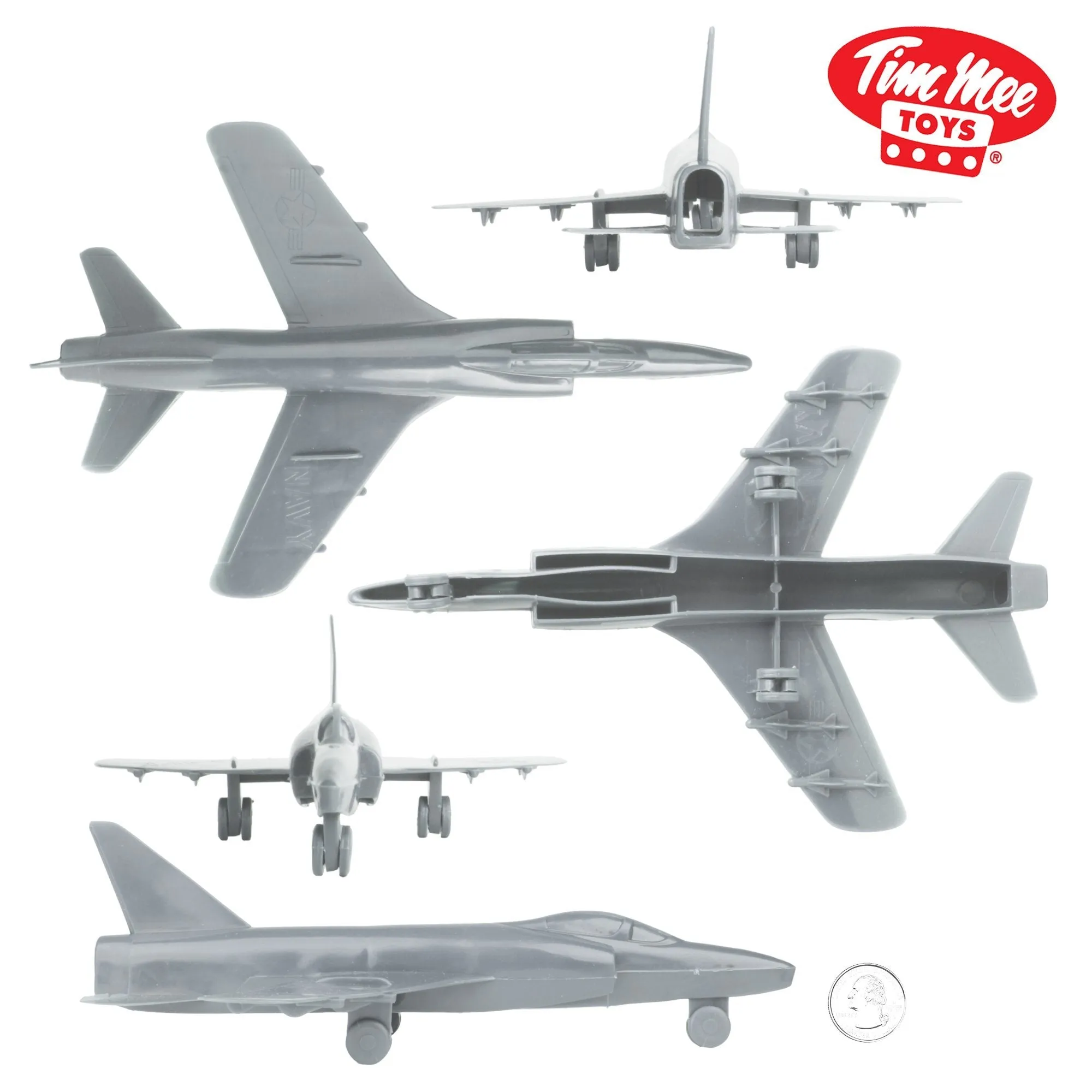 TimMee Plastic Army Men COLD WAR FIGHTER JETS - Light Gray Airplanes Made in USA