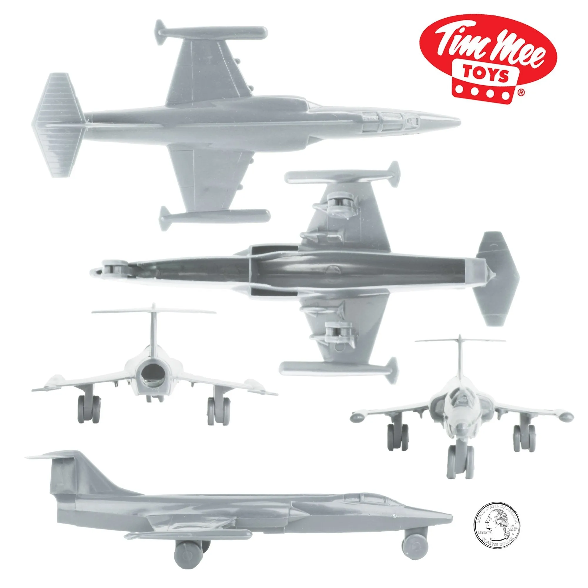 TimMee Plastic Army Men COLD WAR FIGHTER JETS - Light Gray Airplanes Made in USA