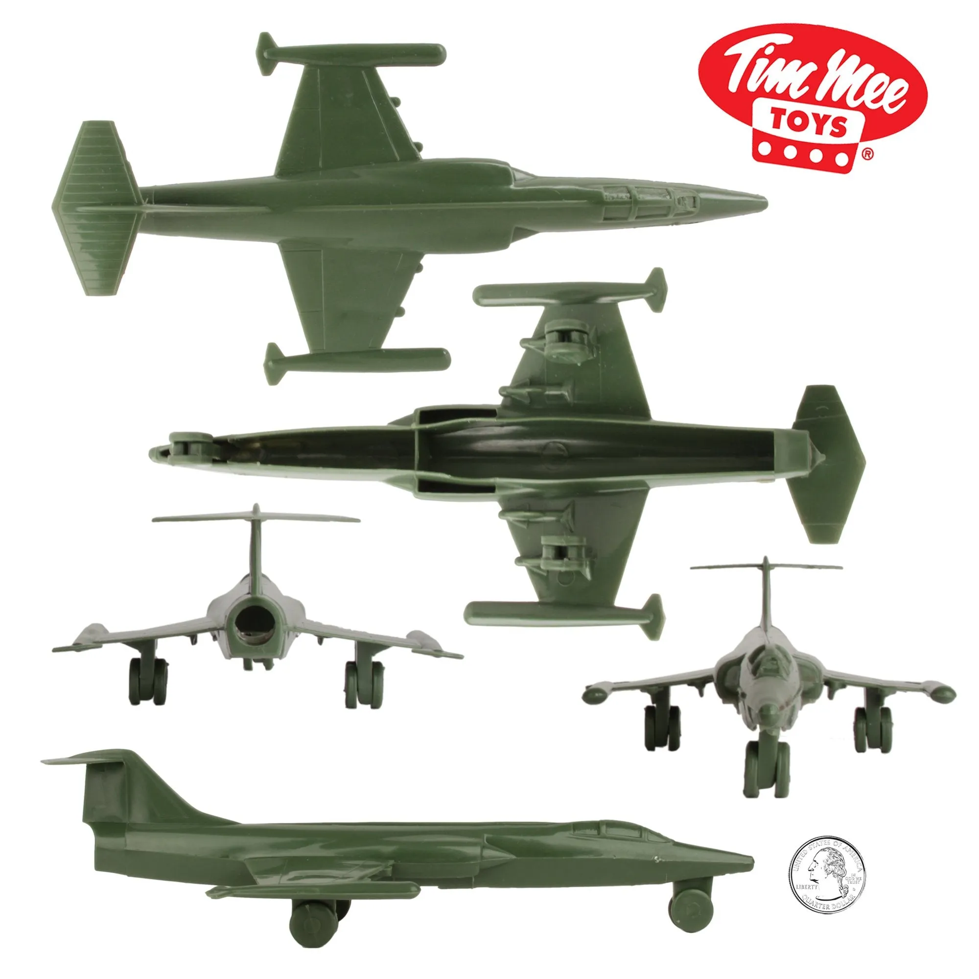 TimMee Plastic Army Men COLD WAR FIGHTER JETS - Olive Green Airplanes - USA Made