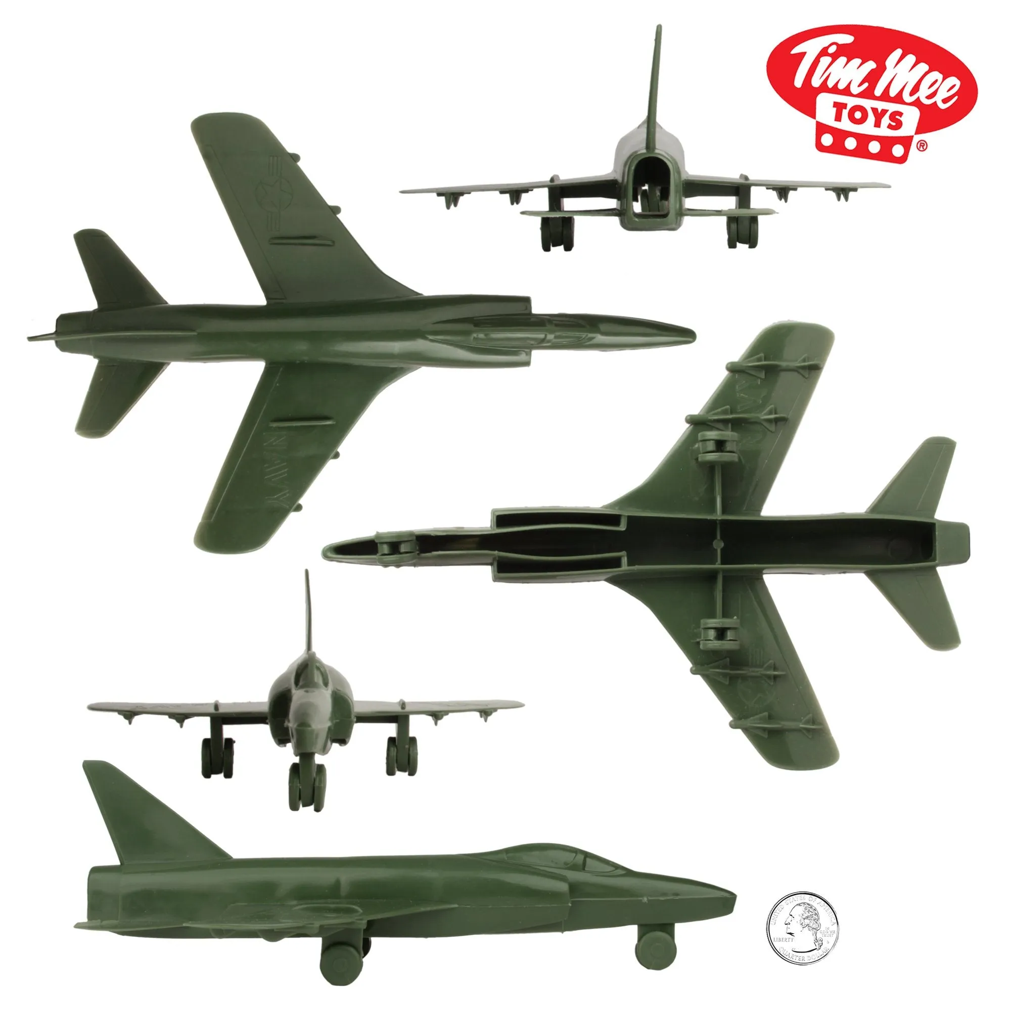 TimMee Plastic Army Men COLD WAR FIGHTER JETS - Olive Green Airplanes - USA Made