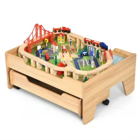 Wooden Railway Train Table Children Pretend Play Set Toy Kids Toddlers Thomas Drawer